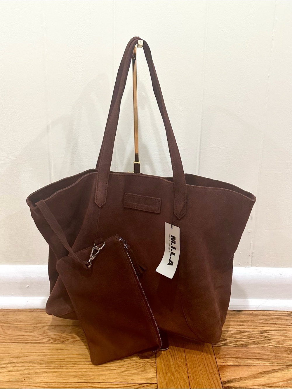 M.I.L.A Brown Suede Tote Bag with clutch